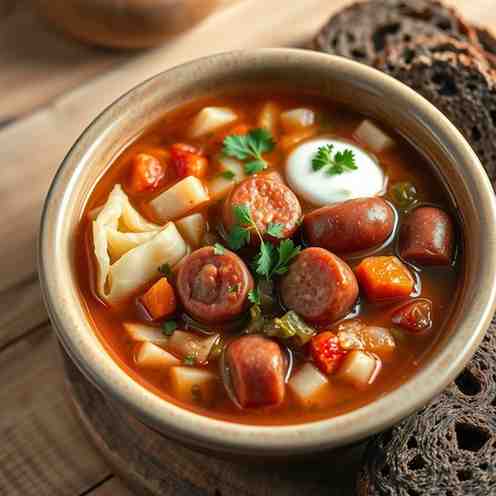 Hearty Latvian Cabbage Soup - Easy Soup & Sausage